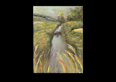 Watercolor of a creek among the grass
